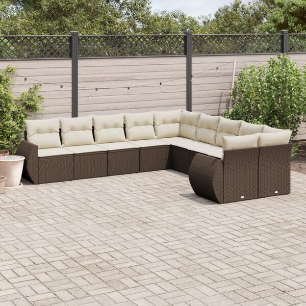 vidaXL Garden Sofa Set Brown Poly Rattan Large Adjustable Feet