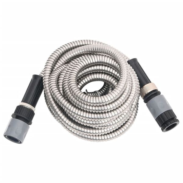 vidaXL Garden Hose Silver Stainless Steel 49.2 ft Lightweight