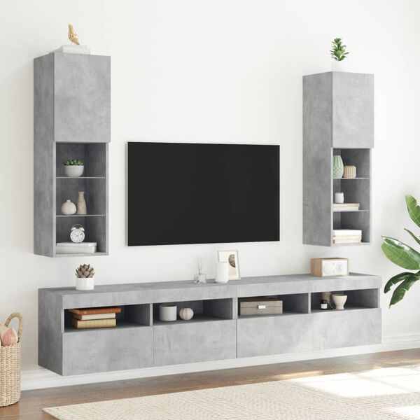 vidaXL TV Cabinet Set of 2 Concrete Gray Engineered Wood TV Cabinet