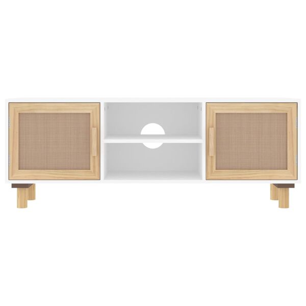 vidaXL TV Cabinet White Engineered Wood, Solid Pine, Natural Rattan Medium