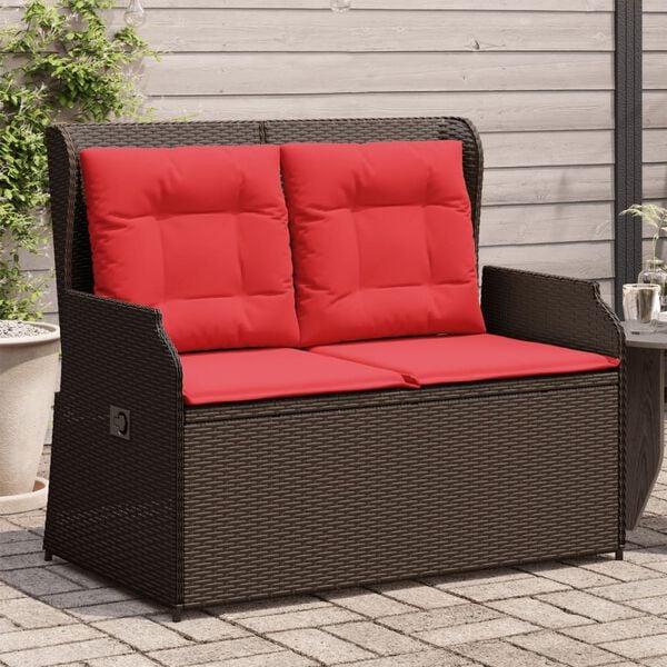 vidaXL Reclining Patio Bench Brown PE rattan 2-seater Removable Covers