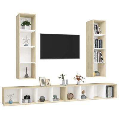 vidaXL Wall-mounted TV Cabinets 4 pcs White and Sonoma Oak Chipboard