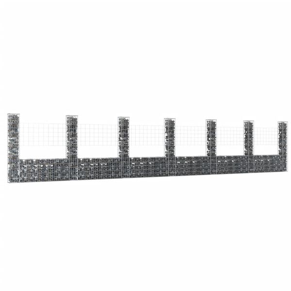 vidaXL U-shape Gabion Basket with 7 Posts Iron 291.3"x7.9"x59.1"