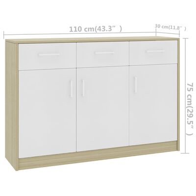 vidaXL Sideboard White and Sonoma Oak 43.3"x11.8"x29.5" Engineered Wood