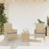vidaXL 3 Piece Bistro Set with Cushions Beige Poly Rattan and Glass