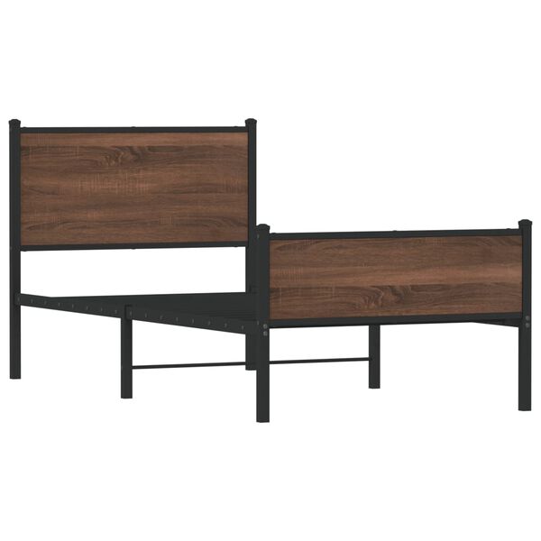 vidaXL Bed Frame Brown oak Steel, engineered wood Twin Bed Frame