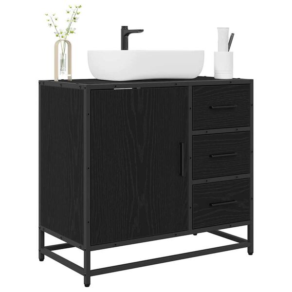 vidaXL Bathroom Cabinet with Drawer Black Oak 25.59 x 12.99 x 23.62 in