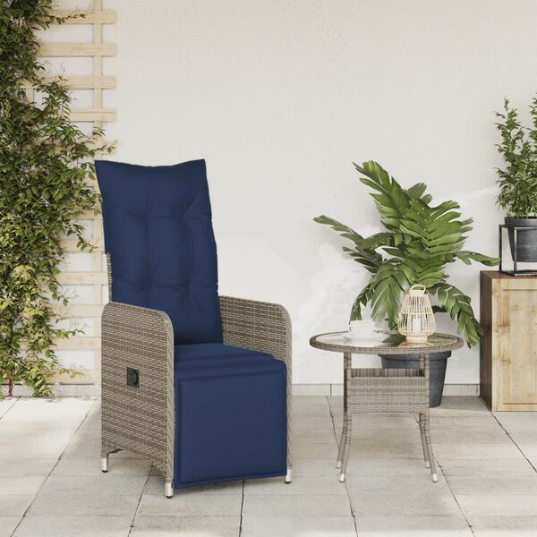 vidaXL Reclining Patio Chair with Cushions Gray Poly Rattan