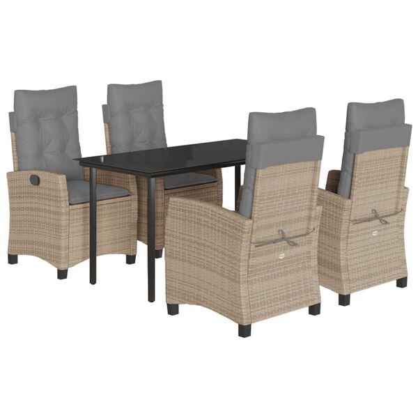 vidaXL 5 Piece Patio Dining Set with Cushions Mix Beige Poly Rattan