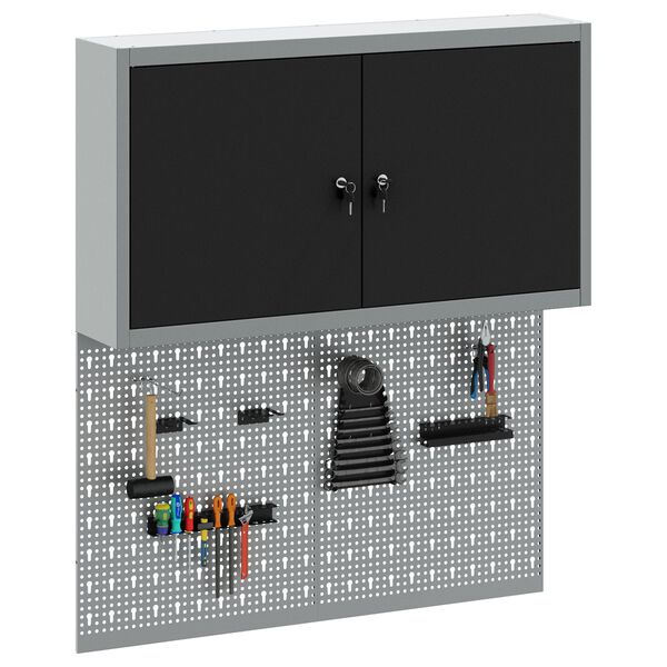 vidaXL Tool Cabinet and Pegboard Set 3 pcs Black 100 x 20 x 115 cm