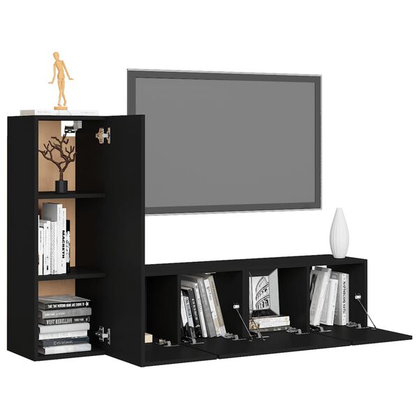 vidaXL TV Cabinet Set Set of 3 Black Engineered wood