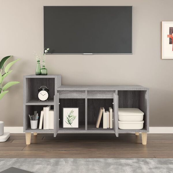vidaXL TV Cabinet Grey Sonoma Engineered Wood, Solid Eucalyptus Wood