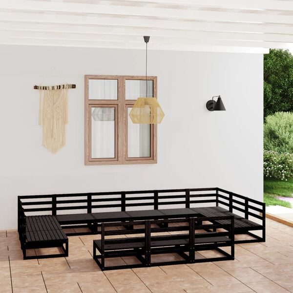 vidaXL Garden Lounge Set Black Solid pinewood Medium Modular
