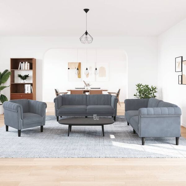 vidaXL Sofa Set Dark grey Velvet (100% polyester), plywood, solid wood