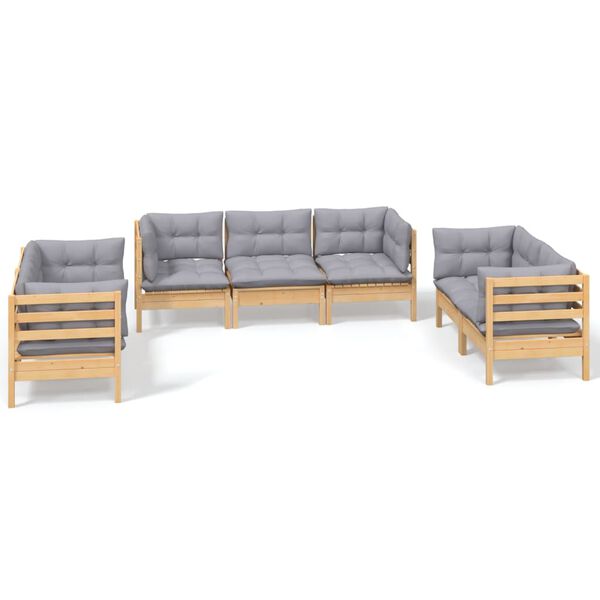 vidaXL Garden Lounge Set Grey Solid pinewood, fabric (100% polyester)
