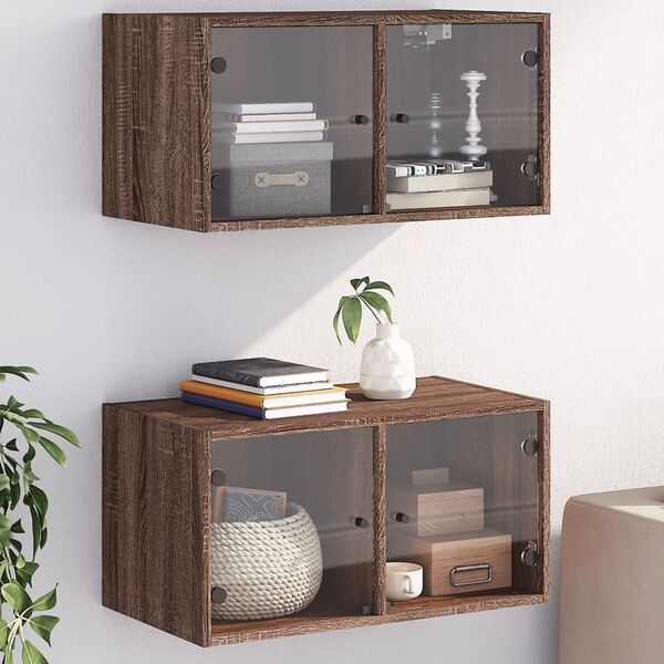 vidaXL Wall Cabinet Set of 2 Brown oak Engineered wood, glass