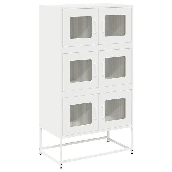 vidaXL Highboard White Cold-rolled Steel Tall Modern Storage Cabinet
