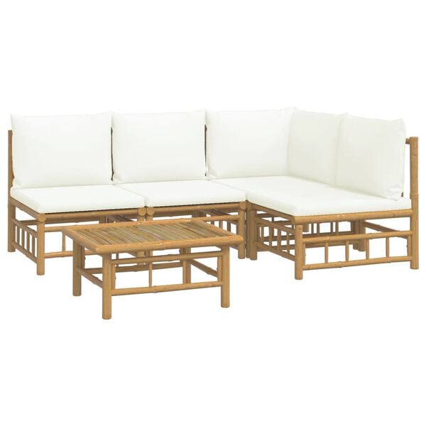 vidaXL Garden Lounge Set Cream White Bamboo Medium Modular