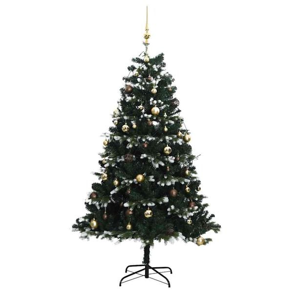 vidaXL Artificial Hinged Christmas Tree Green & White PVC, PE, Metal