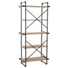 vidaXL Bookcase Black and Natural Wood Solid Firwood and Steel