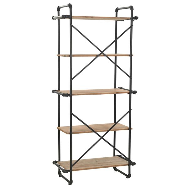 vidaXL Bookcase Black and Natural Wood Solid Firwood and Steel