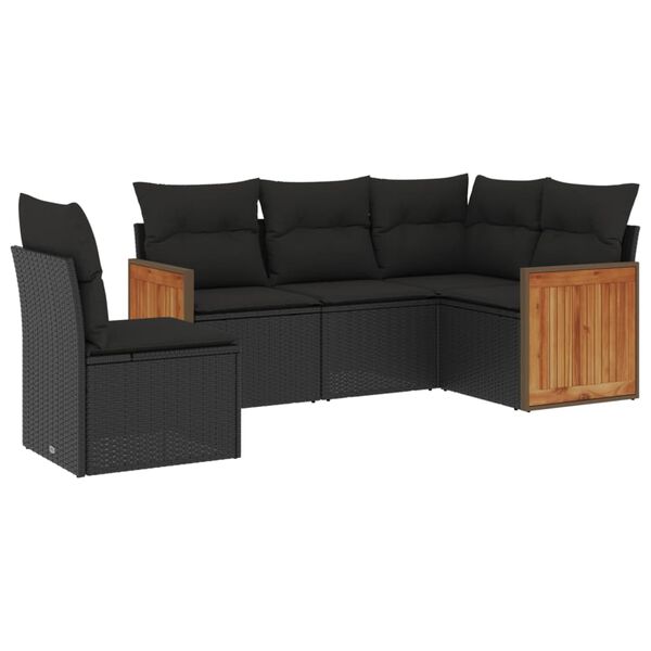 vidaXL Garden Sofa Set Black PE rattan Modular Adjustable Feet