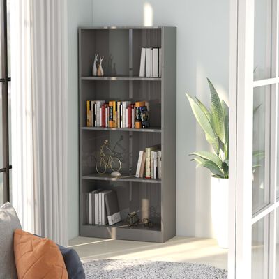 vidaXL 4-Tier Book Cabinet High Gloss Gray 23.6"x9.4"x55.9" Engineered Wood