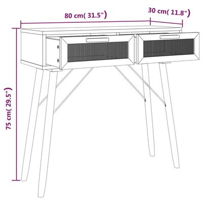 vidaXL Console Table Black 31.5"x11.8"x29.5" Solid Wood Pine&Natural Rattan