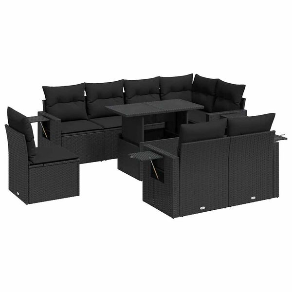 vidaXL Garden Sofa Set Black PE rattan, powder-coated steel, tempered glass