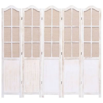 vidaXL 5-Panel Room Divider White 68.9"x65" Fabric