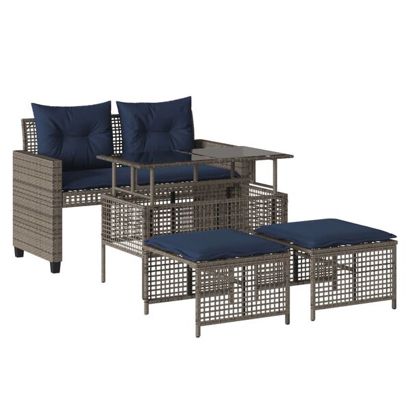 vidaXL 4 Piece Patio Sofa Set with Cushions Gray Poly Rattan Glass