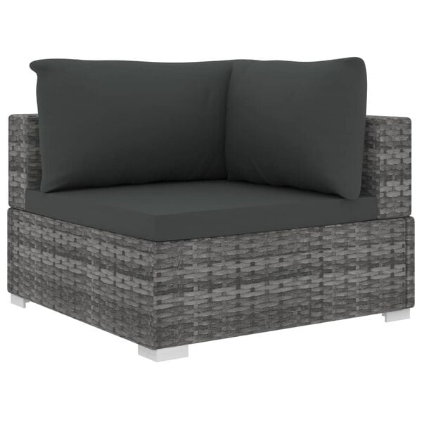vidaXL Patio Lounge Set Set of 6 Grey PE Rattan Large Modular