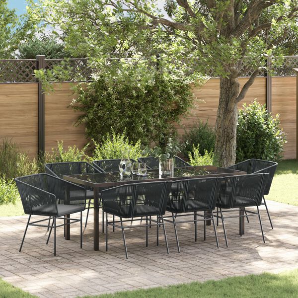 vidaXL Garden Dining Set 9 pcs Black Poly rattan