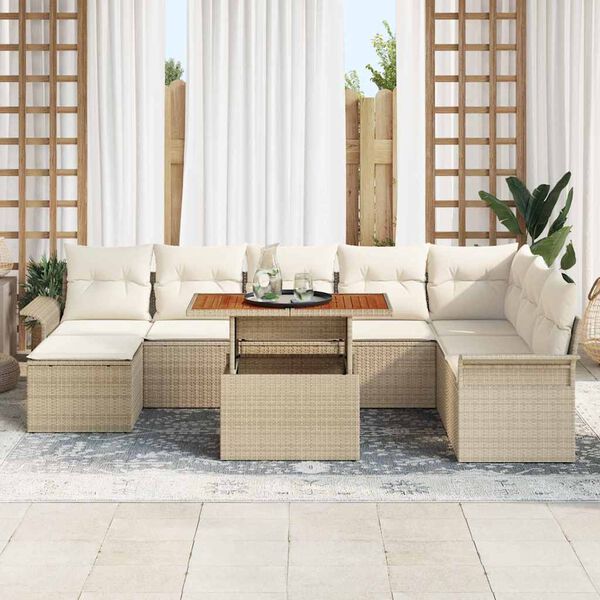 vidaXL Garden Sofa Set with Cushion 9 pcs beige and cream