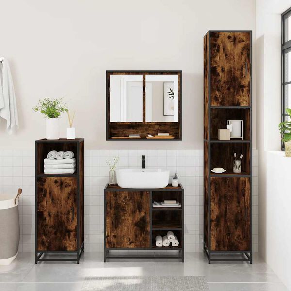 vidaXL Bathroom Furniture Set Smoked Oak Engineered wood, metal Large