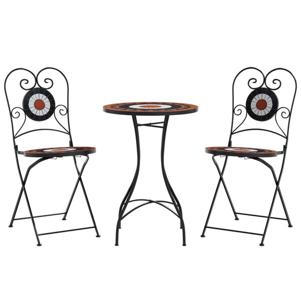 vidaXL Mosaic Bistro Set Terracotta and White Powder-coated iron and ceramic