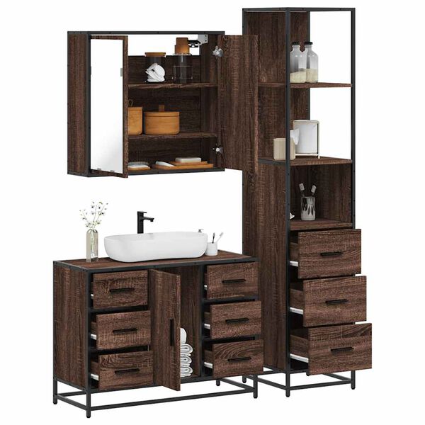 vidaXL Bathroom Furniture Set Brown Oak Engineered Wood, Metal Large