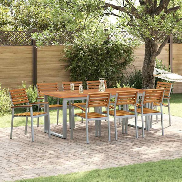 vidaXL Garden Dining Set 9 pcs Grey Solid Acacia Wood