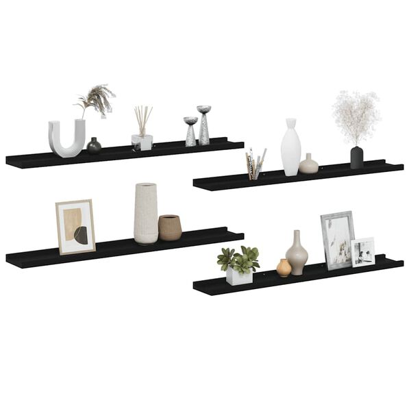 vidaXL Wall Shelf Set of 4 Black MDF Medium Decorative Inlays