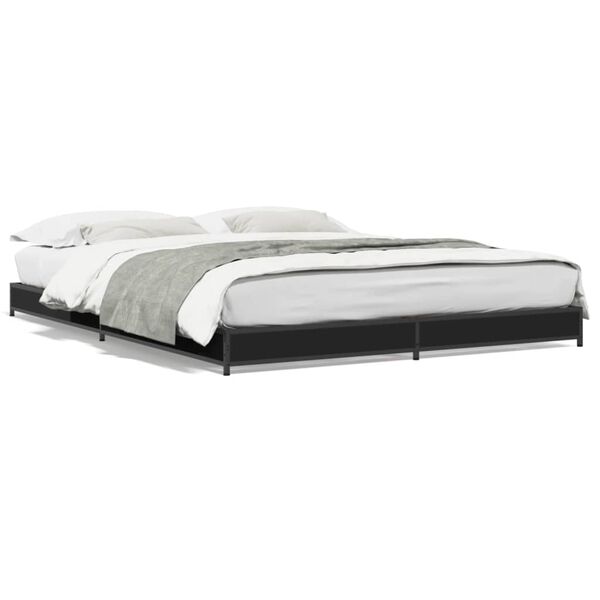 vidaXL Bed Frame Black Engineered wood, steel Full Durable Bed Frame