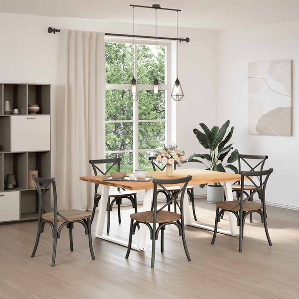 vidaXL Dining Table Light brown Solid oak wood, Powder-coated steel Large