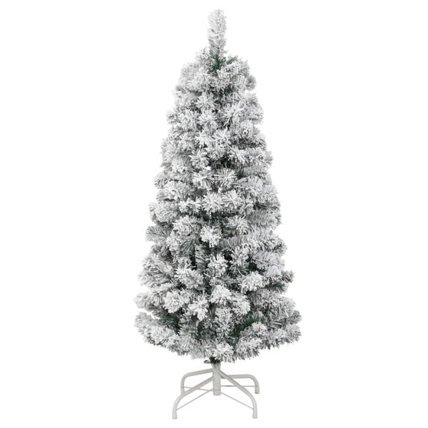 vidaXL Artificial Hinged Christmas Tree Green and White PVC, Iron 59 in