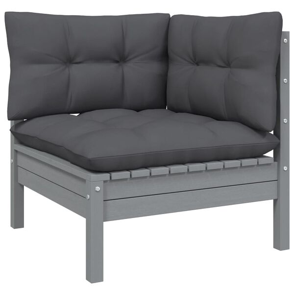 vidaXL 2-seater Garden Sofa Grey Solid pinewood, fabric (100% polyester)