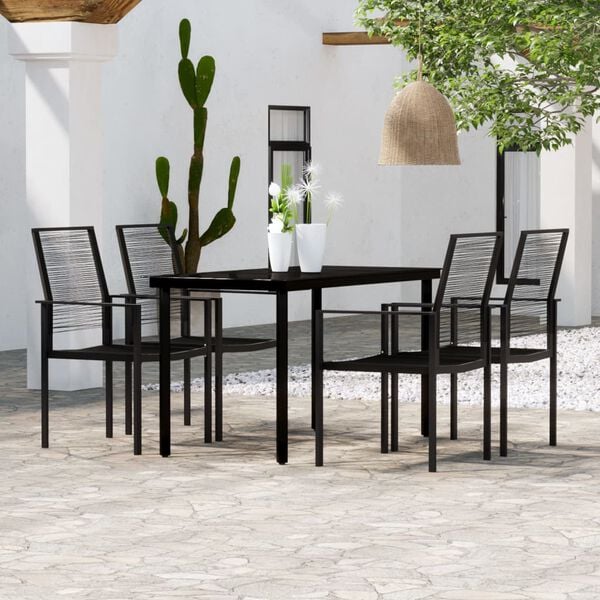 vidaXL Dining Set Black Powder-coated steel, PVC hollow rattan, glass