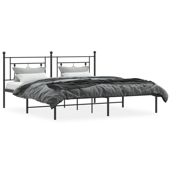 vidaXL Bed Frame Black Powder-Coated Steel Super King Size Bed Frame