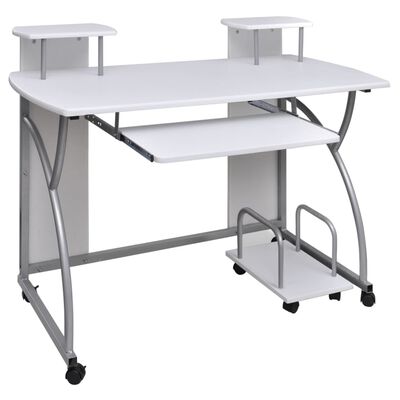 vidaXL Computer Desk with Pull-out Keyboard Tray White Cart Game Laptop Table