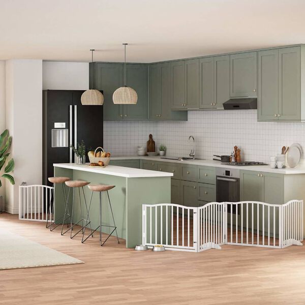 vidaXL Dog Gate Set of 6 White Poplar Wood Foldable Dog Gate