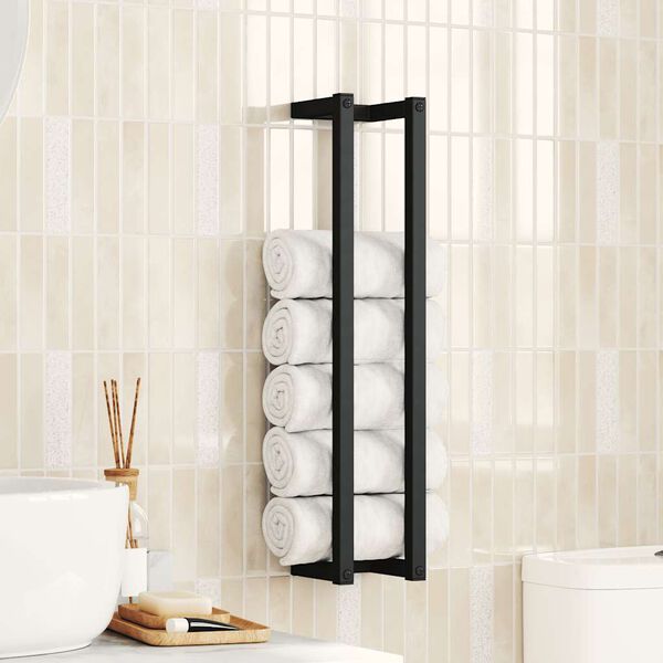 vidaXL Towel Rack Black Iron 4.9 x 4.9 x 23.6 in Wall Mounted