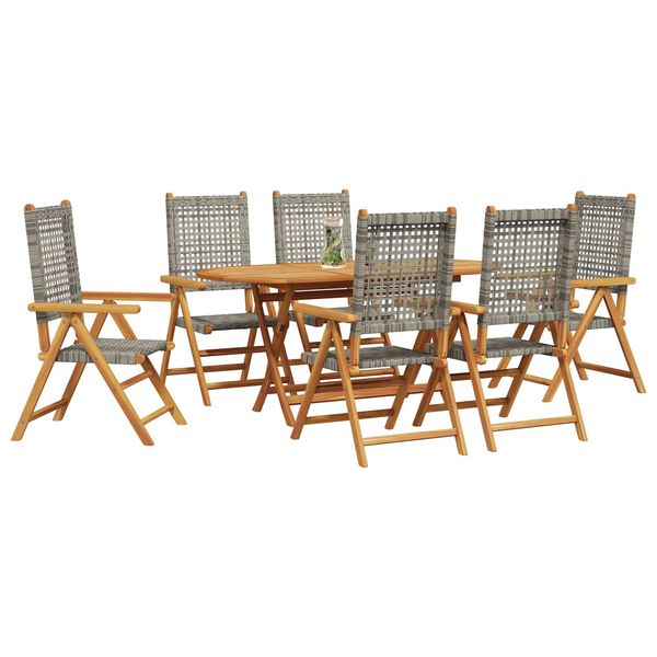 vidaXL Garden Dining Set 7 pcs Gray Solid acacia wood and poly rattan