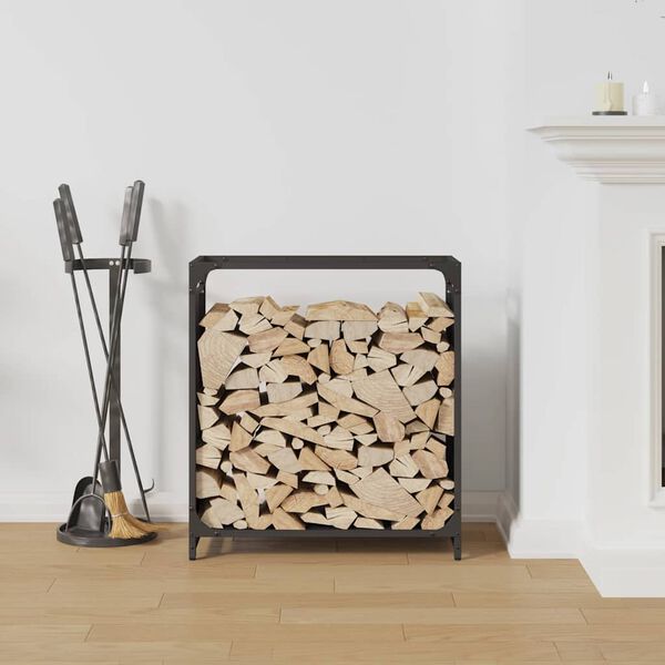 vidaXL Firewood Rack Black 23.6x11.0x25.6" Cold-rolled steel